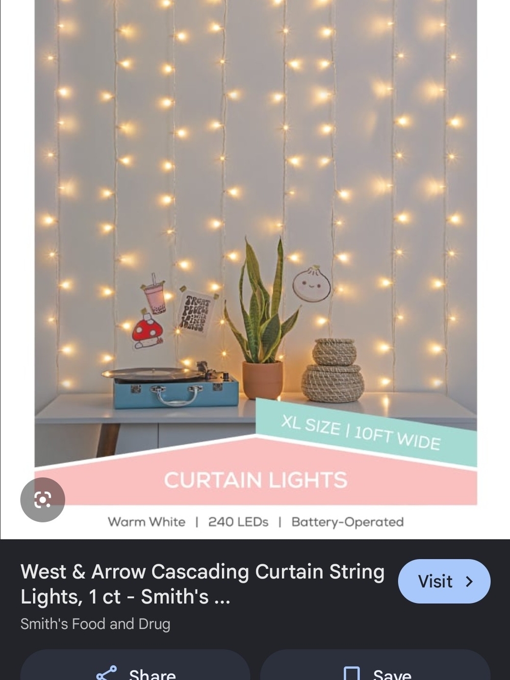 Warm White Curtain String Lights - Battery-Operated